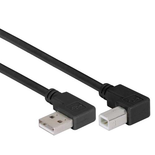 Picture of Right Angle USB Cable, Right Angle A Male/Left Angle B Male Black, 0.3m