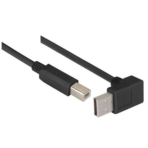 Picture of Right Angle USB cable, Up Angle A Male/ Straight B Male Black, 2.0m