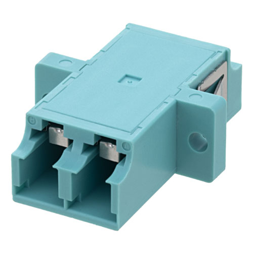 Picture of LC Shutter Coupler, Duplex, With Flange, Aqua