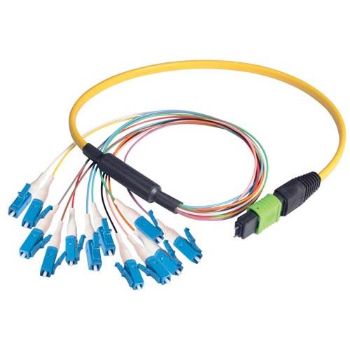 Picture of MPO Male to 12x LC Fan-out, 12 Fiber Ribbon, 9/125 Singlemode, OFNR Jacket, Yellow, 5.0m