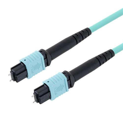 Picture of MPO w/ pins to MPO w/ pins, 24 Fiber Round, OM4 100G 50/125 Multimode, LSZH Jacket, Aqua, 10.0m