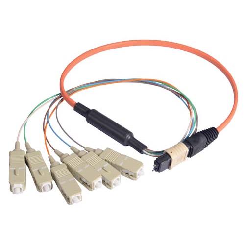 Picture of MPO Male to 6x SC Fan-out, 6 Fiber Ribbon, OM1 62.5/125 Multimode, OFNR Jacket, Orange, 10.0m