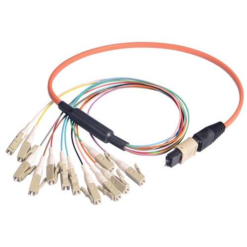 Picture of MPO Male to 12x LC Fan-out, 12 Fiber Ribbon, OM1 62.5/125 Multimode, OFNR Jacket, Orange, 1.0m