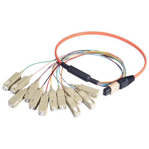 Picture of MPO Male to 12x SC Fan-out, 12 Fiber Ribbon, OM1 62.5/125 Multimode, OFNR Jacket, Orange, 5.0m