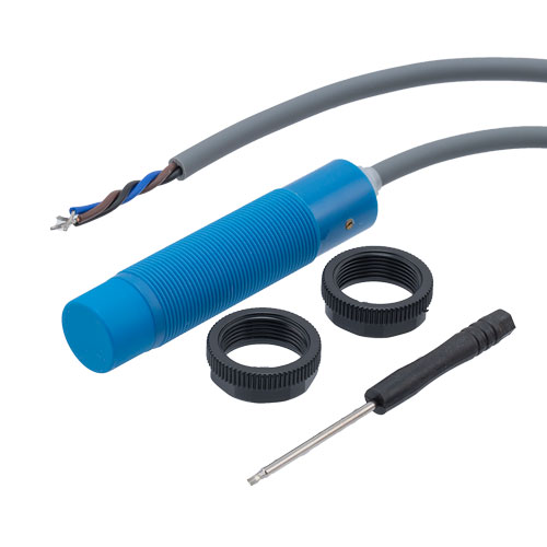 Picture of Capacitive Proximity Sensor, cylindrical, M18 threaded, non-shielded, PBT housing, NPN NO, sensing 2mm-15mm adjustable, 2m 3-wire cable