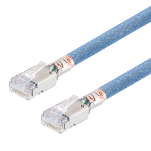 Picture of Category 6a Aerospace Ethernet Cable High-Temp Double Shielded FEP Blue RJ45, 75.0ft