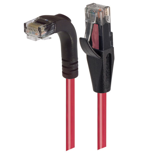 Picture of Category 6 Right Angle RJ45 Ethernet Patch Cords - Straight to RA (Down) - Red, 15.0Ft