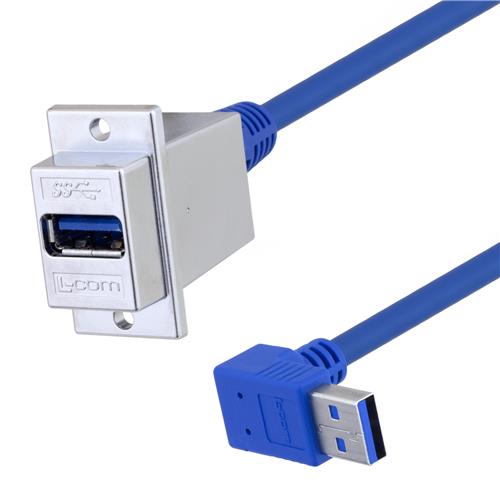 Picture of USB 3.0 Type A Coupler, Female ECF Type 3 Panel mount to Male 90 degree up exit 50in