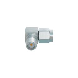 Picture of Coaxial 50 Ohm Right Angle Adapter, SMA Female / Male, Nickel Plated