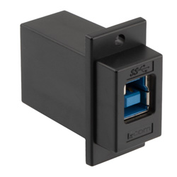 Picture of USB 3.0 Adapter Coupler Panel Mount ECF Flange Style Type 3, B Type Female to A Type Female, ABS Housing, Black