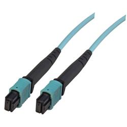Picture of MPO no pins to MPO no pins, 8 fiber,Type B,OM4 50/125um Multimode, OFNR Jacket, Aqua, 5 meter