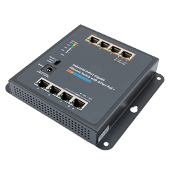 Picture of 8 Port Industrial Gigabit PoE Ethernet Switch, 4x RJ45 10/100/1000TX, 4x RJ45 10/100/1000TX PoE+ 802.3at/af 60W, Wall, Magnetic , DIN Mount