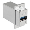 Picture of USB 3.0 Adapter Coupler Panel Mount ECF Flange Style Type 3, A Type Female to B Type Female, Chrome Plated Shielded ABS Housing, Silver