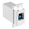 Picture of USB 3.0 Adapter Coupler Panel Mount ECF Flange Style Type 3, B Type Female to A Type Female, Chrome Plated Shielded ABS Housing, Silver