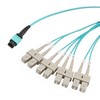 Picture of MPO w/ pins to SC Fan-out, 8 fiber round,OM4 50/125um Multimode, LSZH Jacket, Aqua, 0.5 meter