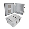Picture of 14x12x06 Polycarbonate Weatherproof NEMA 3R Enclosure, Modified Base Vented Lid Dark Gray