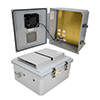 Picture of 14x12x06 Polycarb Weatherproof NEMA 3R Encl, 120VAC Mount Plate Mech Therm 85°F Turn on Fan Dark Gry