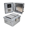 Picture of 14x12x06 Polycarb Weatherproof NEMA 3R Encl 240 VAC Univ Outlet Mount Plate Mech Therm Fan Dark Gray