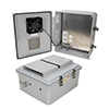 Picture of 14x12x06 Polycarb Weatherproof NEMA 3R Encl 240VAC Univ Outlet MNT PLT MECH Therm Heat & Fan Drk Gry