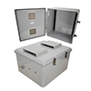 Picture of 18x16x10 Polycarb Weatherproof NEMA 3R Enclosure, Modified Base DIN Rail Mount Vented Lid Dark Gray