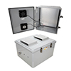 Picture of 18x16x10 Polycarb Weatherproof NEMA 3R Encl, 120VAC Mount Plate Mech Therm 85°F Turn on Fan Dark Gry