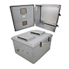 Picture of 18x16x10 Polycarbonate Weatherproof NEMA 3R Enclosure, 120VAC Mount Plate Vented Lid Dark Gray
