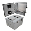 Picture of 18x16x10 Polycarb Weatherproof NEMA 3R Encl, 120VAC Mnt Plt User Adjustable Therm Heat & Fan Drk Gry