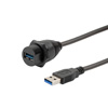 Picture of Waterproof USB 3.0 Cable Assembly, IP67 Panel Mount A Female to Standard A Male, 30/24AWG, PVC Jacket, Black, 1.0M