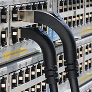 Stackable Ethernet cable plugged into switch